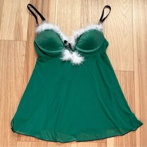 Just Sexy Lingerie Green Christmas Slip/Babydoll Lingerie Set Size Medium